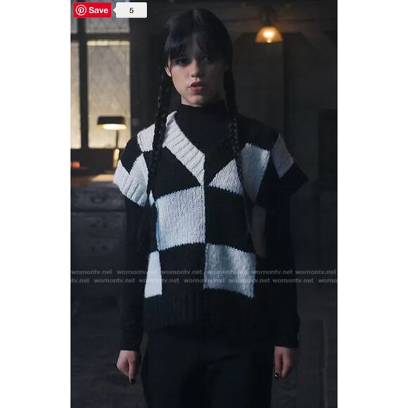 Zara Checkerboard Sweater Vest <Wednesday Addams > sz M - Picture 4 of 7